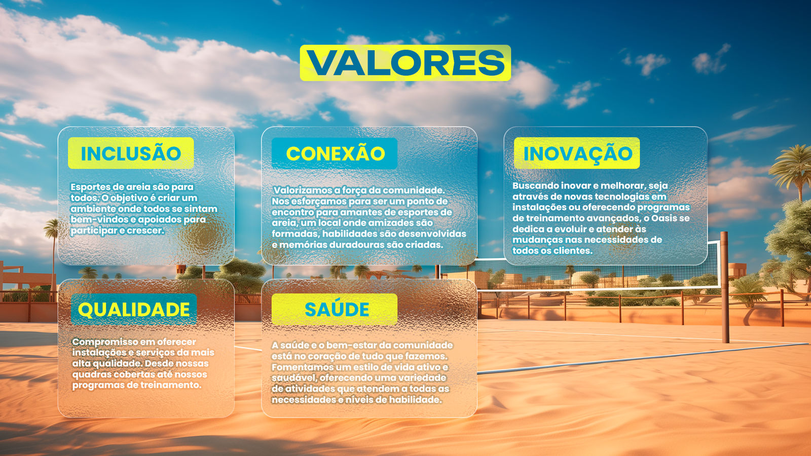 Prancha de valores com cartões de vidro sobre uma quadra de areia no deserto