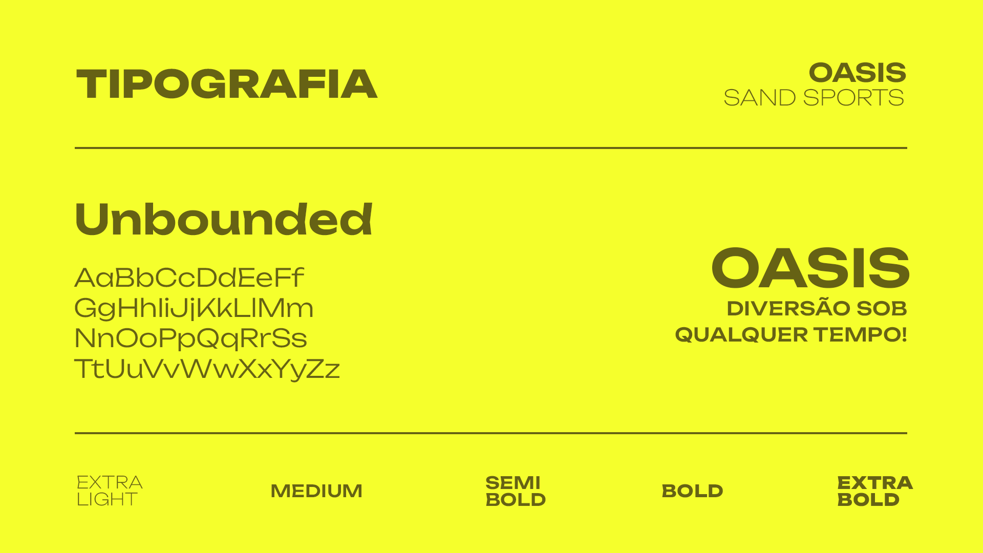 Prancha de tipografia com a fonte Unbounded e seus pesos