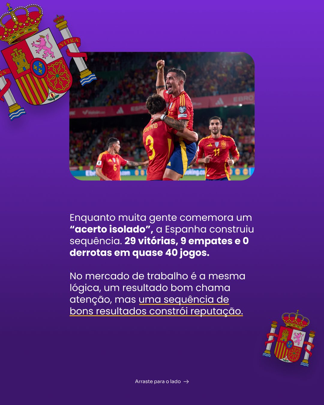 Tela 3: acerto isolado contra sequência de bons resultados, com o brasão da Espanha